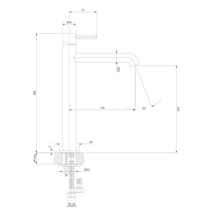 OMNIRES Y1212CP - Basin tap Y 30,8 cm shiny copper