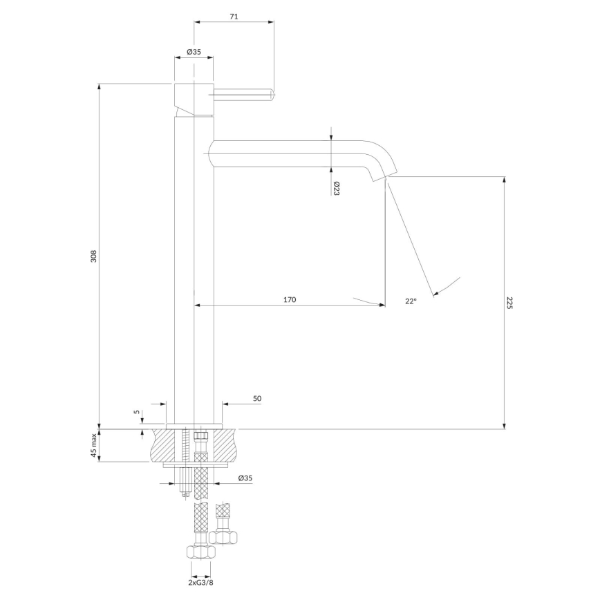 OMNIRES Y1212GLB - Basin tap Y 30,8 cm ground gold