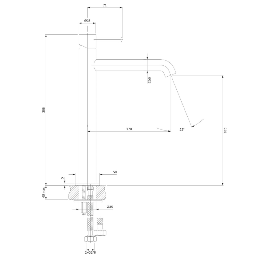 OMNIRES Y1212GR - Basin tap Y 30,8 cm brushed graphite