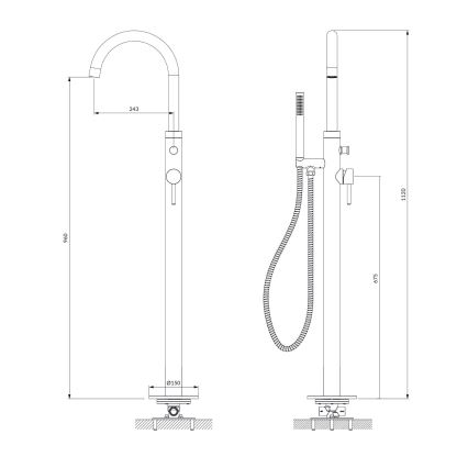 OMNIRES Y1233CR - Freestanding bath set with tap Y shiny chrome