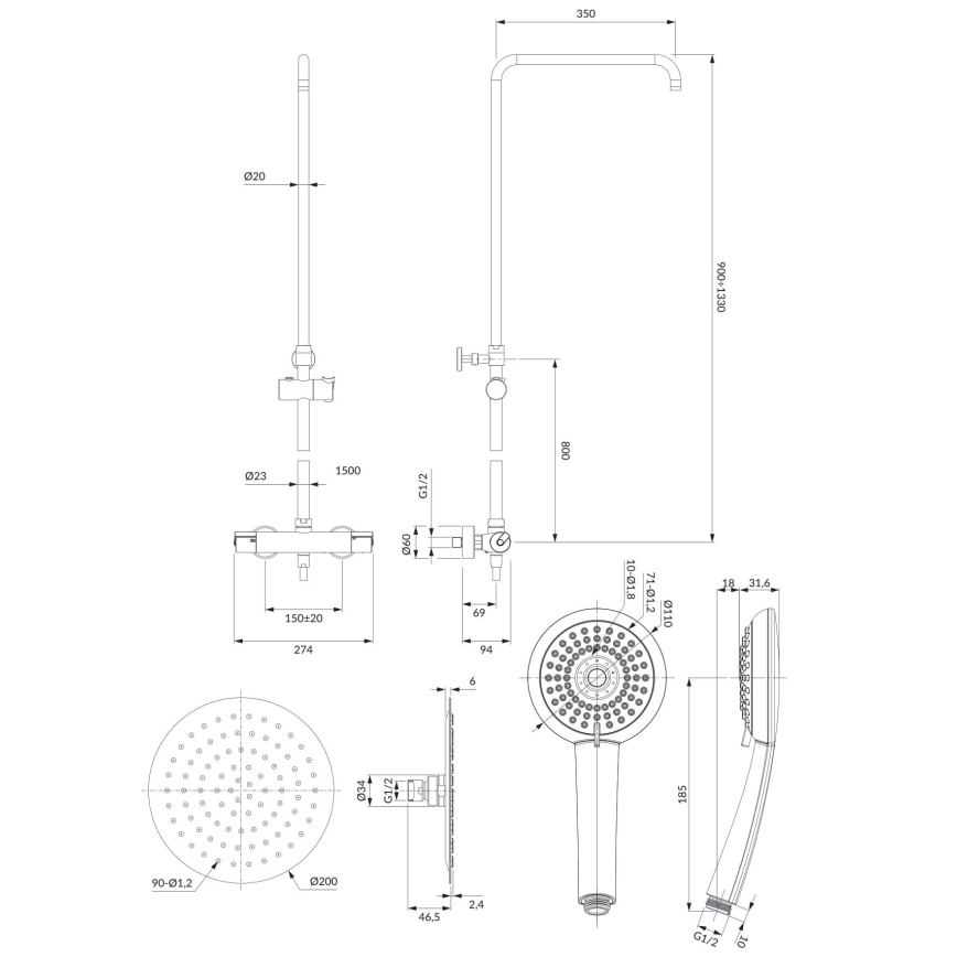 OMNIRES Y1244X/6CR - Shower set with thermostatic tap Y shiny chrome
