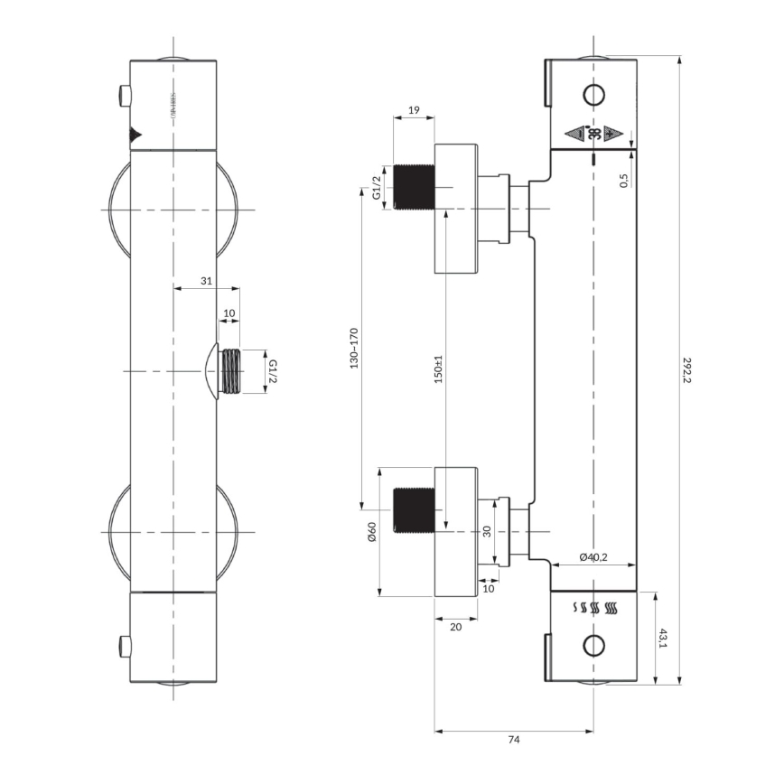 OMNIRES Y1246XCR - Thermostatic shower tap Y shiny chrome