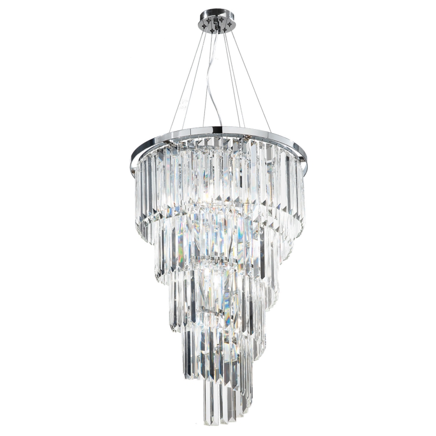 Ondaluce - Crystal chandelier suspended on cable ALEXANDER 10×E14, 10 W, 230 V, Ø 50 cm, polished chrome