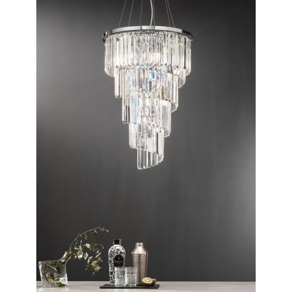 Ondaluce - Crystal chandelier suspended on cable ALEXANDER 10×E14, 10 W, 230 V, Ø 50 cm, polished chrome