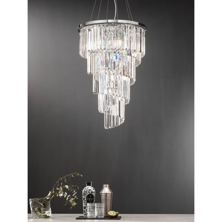 Ondaluce - Crystal chandelier suspended on cable ALEXANDER 10×E14, 10 W, 230 V, Ø 50 cm, polished chrome