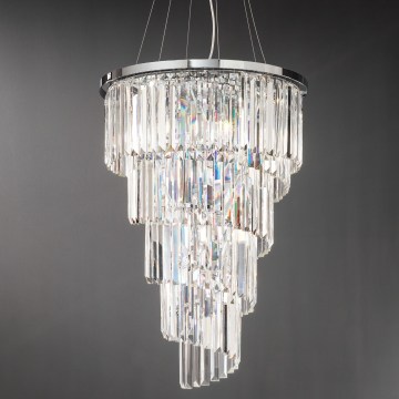 Ondaluce - ALEXANDER Cable-suspended Crystal Chandelier 10×E14/10W/230V Ø 50 cm Glossy Chrome / Clear Crystal