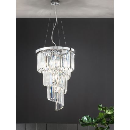Ondaluce - ALEXANDER Cable-Suspended Crystal Chandelier 7xE14/10W/230V Ø 40 cm Glossy Chrome/Clear