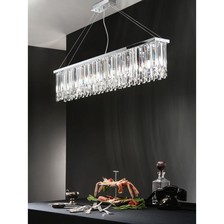 Ondaluce - BATIDA Crystal Chandelier Suspended on Cable 8xE14/10W/230V Polished Chrome/Clear