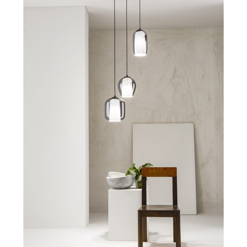 Ondaluce - BONNIE Cable Pendant Lamp 1x E27/15W/230V, Ø 15.5 cm, Black/Smoked Black