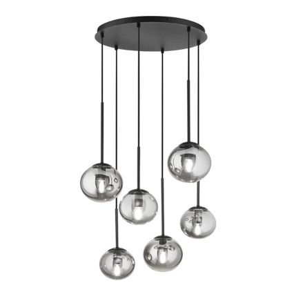 Ondaluce - Cable-hung chandelier JEWEL 6xE14/10W/230V Ø 55 cm black/smoked black