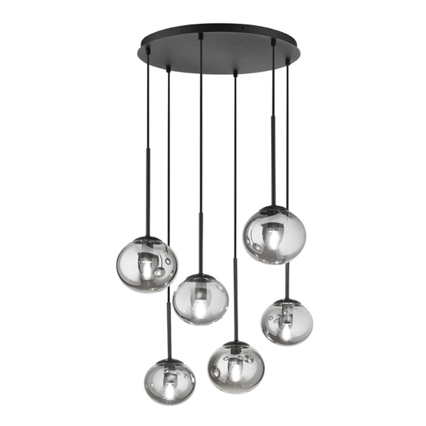Ondaluce - Cable-hung chandelier JEWEL 6xE14/10W/230V Ø 55 cm black/smoked black