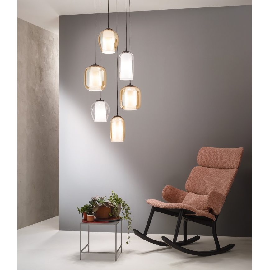 Ondaluce - Cable pendant lamp BONNIE 1xE27/15W/230V Ø 15.5 cm black/smoky beige