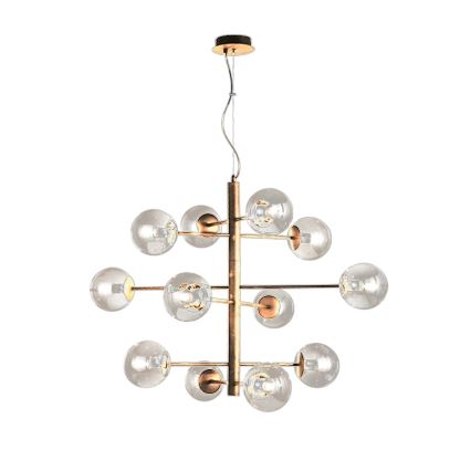 Ondaluce - Cable-Suspended Chandelier ELISEO 12xE14/10W/230V Ø 97 cm Gold / Smoky Beige
