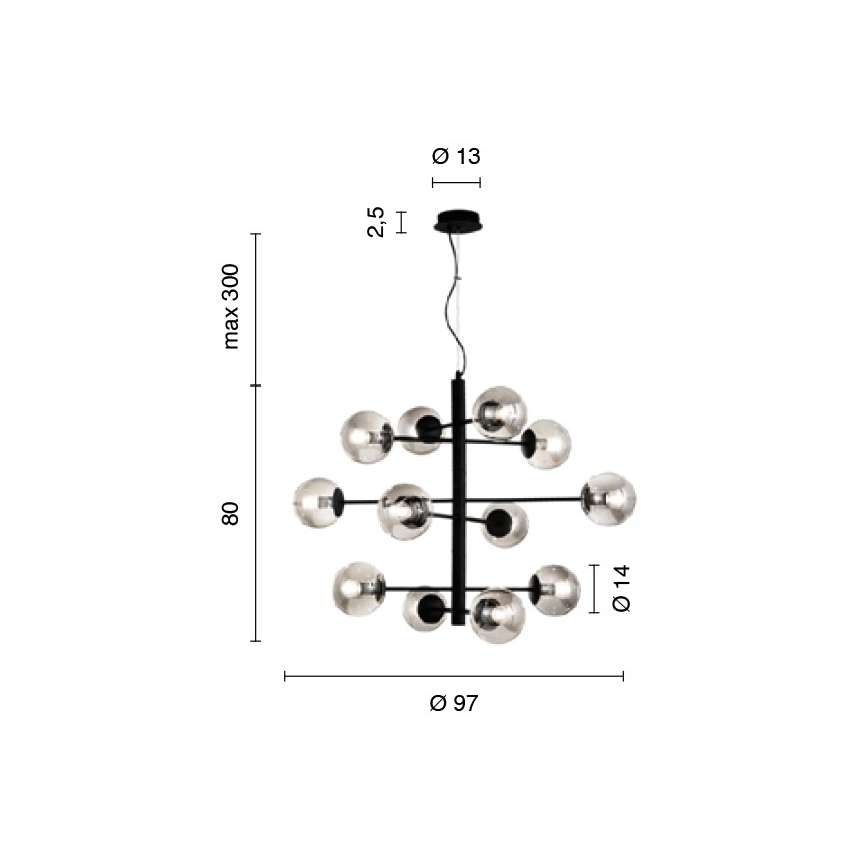 Ondaluce - Cable-Suspended Chandelier ELISEO 12xE14/10W/230V Ø 97 cm Gold / Smoky Beige