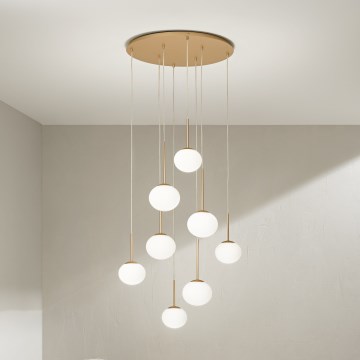 Ondaluce - Cable-suspended chandelier JEWEL 8xE14/10W/230V Ø 70 cm Gold/White