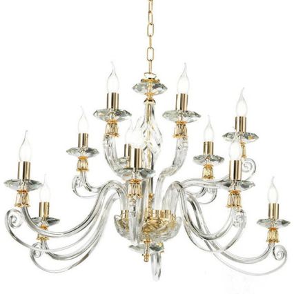 Ondaluce - Chain chandelier 1306 12xE14/10W/230V Ø 100 cm gold/clear