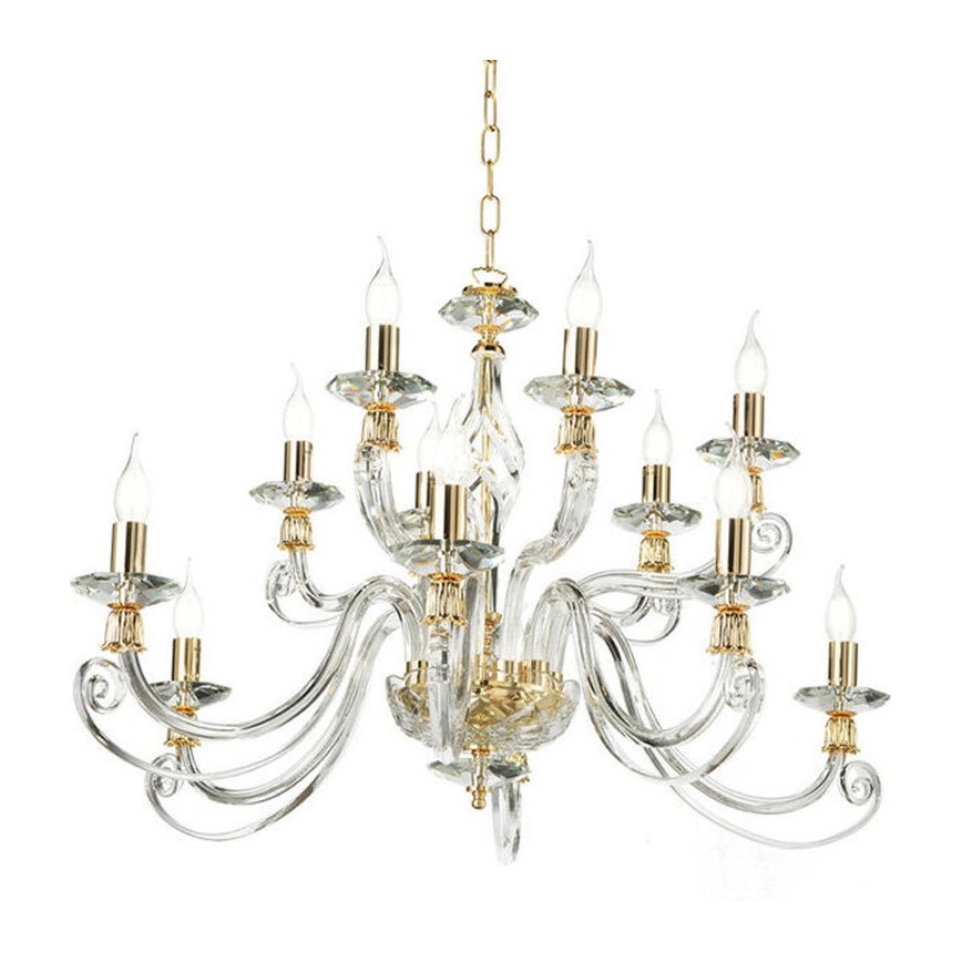 Ondaluce - Chain chandelier 1306 12xE14/10W/230V Ø 100 cm gold/clear