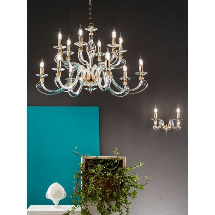 Ondaluce - Chain chandelier 1306 12xE14/10W/230V Ø 100 cm gold/clear