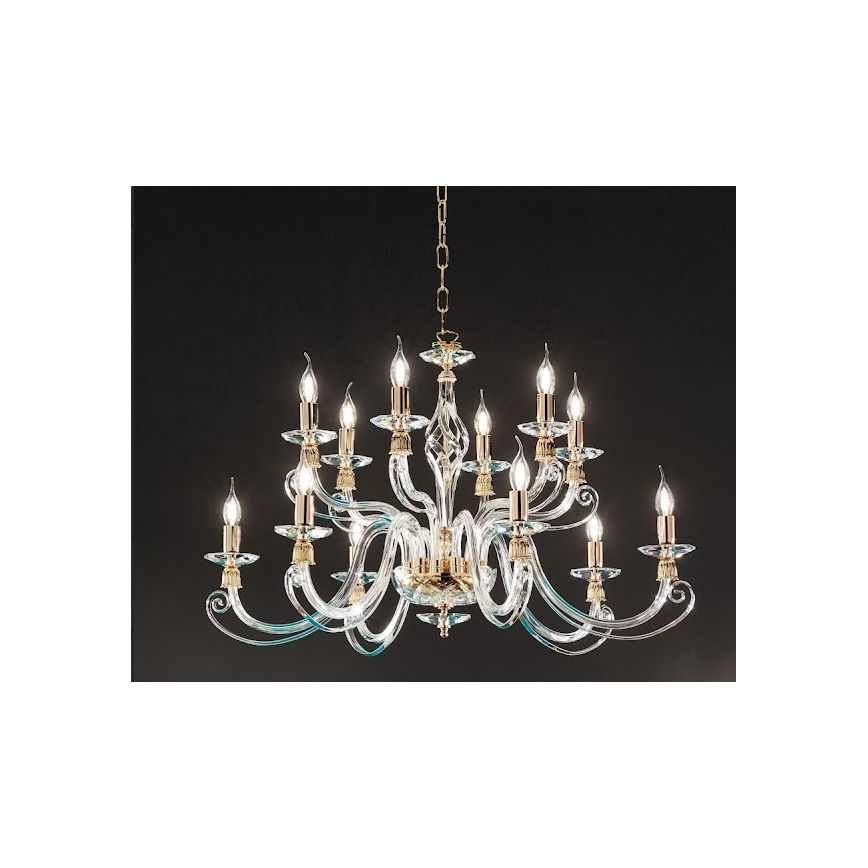 Ondaluce - Chain chandelier 1306 12xE14/10W/230V Ø 100 cm gold/clear