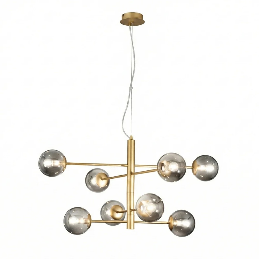 Ondaluce - ELISEO Cable-Suspended Chandelier 8xE14/10W/230V Ø 97 cm, Gold/Smoky Beige