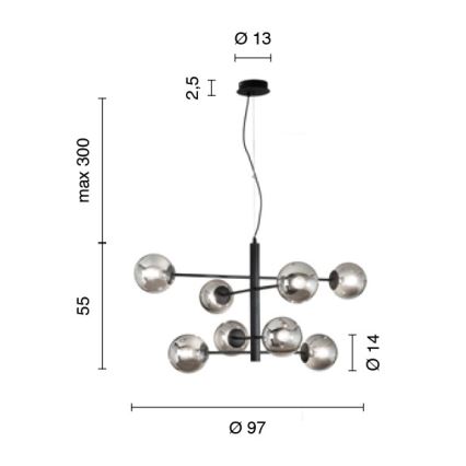 Ondaluce - ELISEO Cable-Suspended Chandelier 8xE14/10W/230V Ø 97 cm, Gold/Smoky Beige