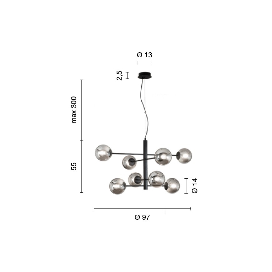 Ondaluce - ELISEO Cable-Suspended Chandelier 8xE14/10W/230V Ø 97 cm, Gold/Smoky Beige