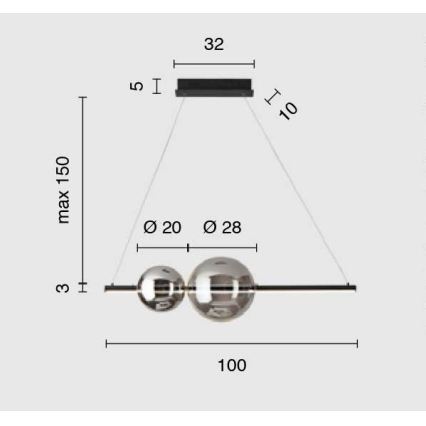 Ondaluce - FUFI LED Dimmable Cable Pendant Light LED/40W/230V Black/Smoked Black