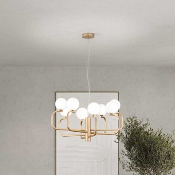 Ondaluce - JEPPY Cable-Suspended Chandelier 8xG9/7W/230V Ø 78.5 cm Gold/White