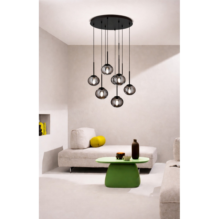 Ondaluce - JEWEL cable-hung chandelier 8xE14/10W/230V Ø 70 cm black/smoked black