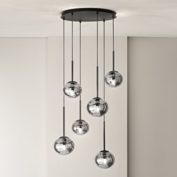 Ondaluce - JEWEL Cable Pendant Light, 6xE14/10W/230V, dia. 55 cm, Smoky Black