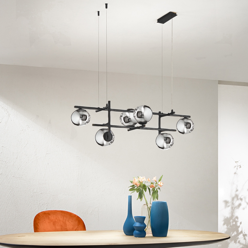 Ondaluce - JEWEL cable-suspended chandelier 6xE14/10W/230V Black/Smoked Black