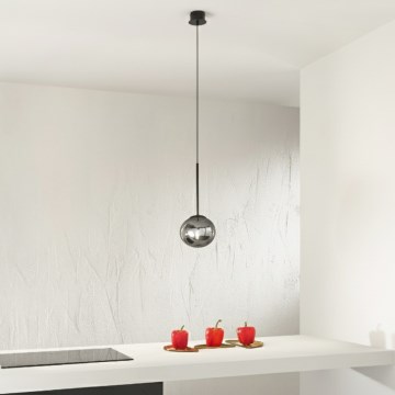 Ondaluce - JEWEL cable-suspended pendant lamp 1xE14/10W/230V Ø 17 cm black / smoked black