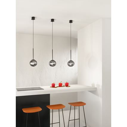 Ondaluce - JEWEL cable-suspended pendant lamp 1xE14/10W/230V Ø 17 cm black / smoked black