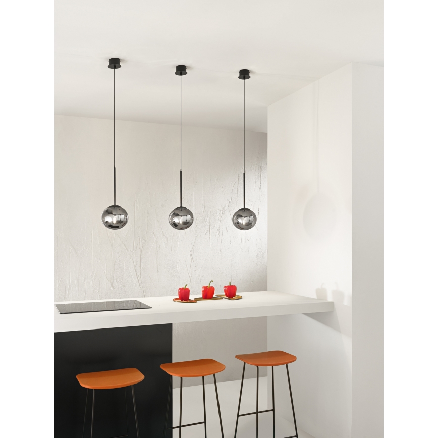 Ondaluce - JEWEL cable-suspended pendant lamp 1xE14/10W/230V Ø 17 cm black / smoked black