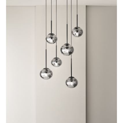 Ondaluce - JEWEL cable-suspended pendant lamp 1xE14/10W/230V Ø 17 cm black / smoked black