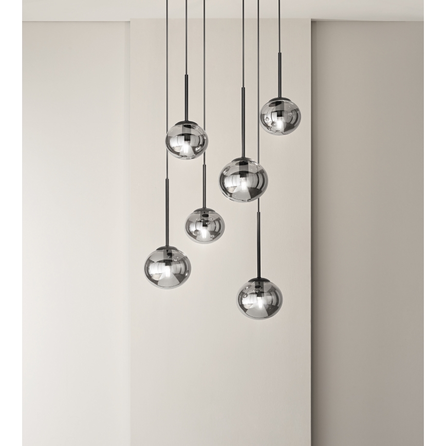 Ondaluce - JEWEL cable-suspended pendant lamp 1xE14/10W/230V Ø 17 cm black / smoked black
