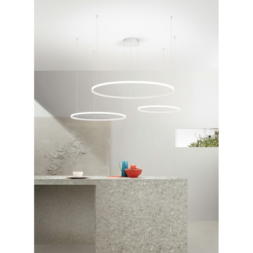 Ondaluce - Dimmable LED pendant light on cable SOEL LED/28W/230V + LED/38W + LED/47W Ø 100/80/60 cm white