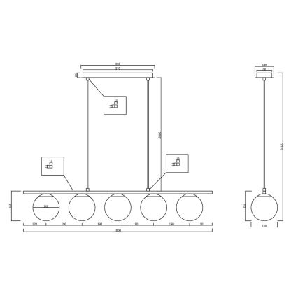 Ondaluce - MONILE cable pendant light 5xE14/10W/230V gold/white