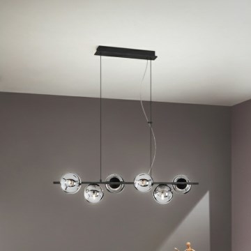 Ondaluce - MONILE Cable-Suspended Chandelier 6xE14/10W/230V Smoked Black