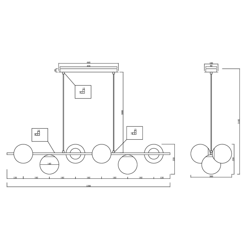 Ondaluce - MONILE Cable-Suspended Chandelier 6xE14/10W/230V Smoked Black