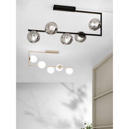 Ondaluce - MONILE Rod-Mounted Chandelier 5xE14/10W/230V Black/Smoked Black