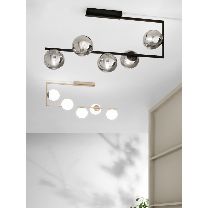 Ondaluce - MONILE Rod-Mounted Chandelier 5xE14/10W/230V Black/Smoked Black