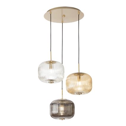 Ondaluce - ODETTE Cable Pendant Light 3×E14/10W/230V, Ø 43 cm, Gold/Smoked Multicolored