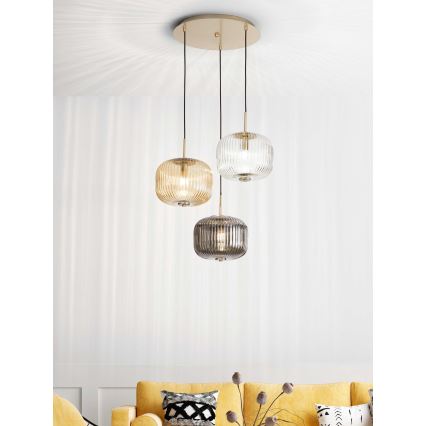 Ondaluce - ODETTE Cable Pendant Light 3×E14/10W/230V, Ø 43 cm, Gold/Smoked Multicolored