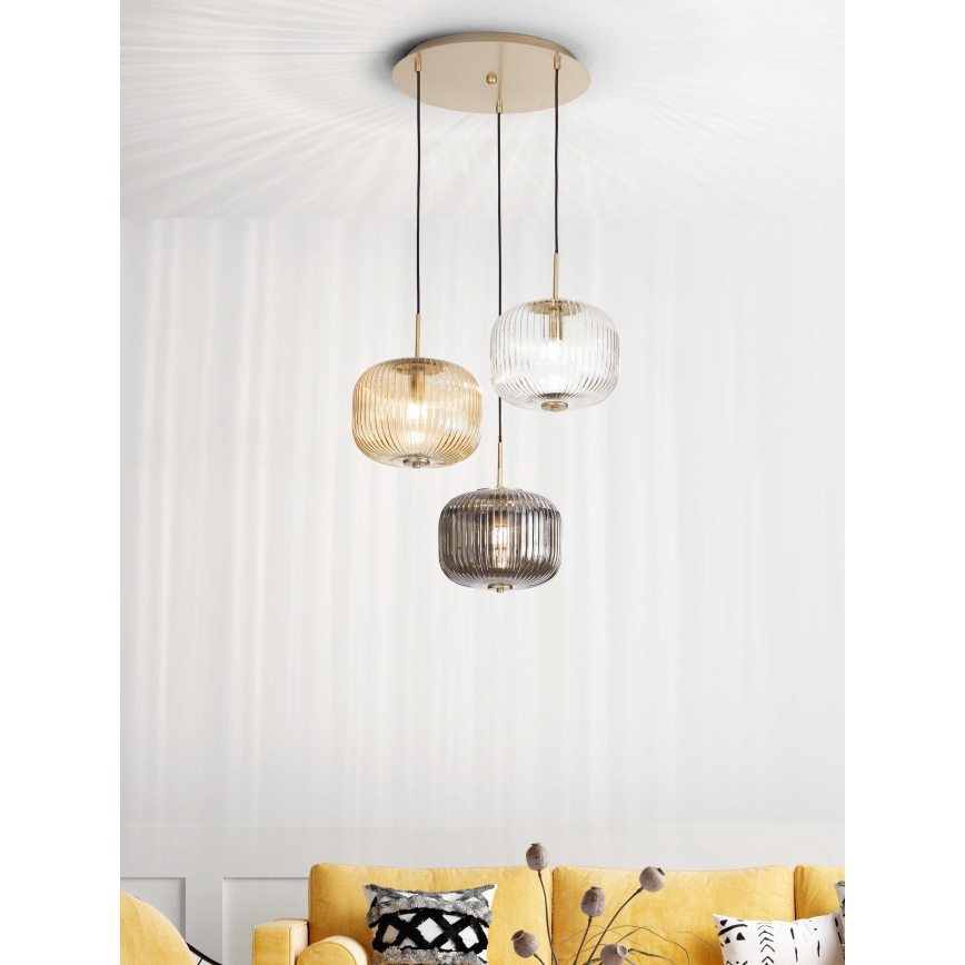 Ondaluce - ODETTE Cable Pendant Light 3×E14/10W/230V, Ø 43 cm, Gold/Smoked Multicolored
