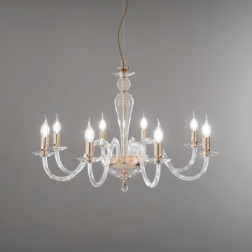 Ondaluce - PAGANINI Cable-Suspended Chandelier 6xE14/10W/230V, Ø70 cm, Gold/Clear