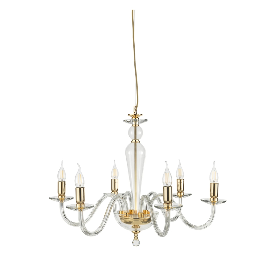 Ondaluce - PAGANINI Cable-Suspended Chandelier 6xE14/10W/230V, Ø70 cm, Gold/Clear