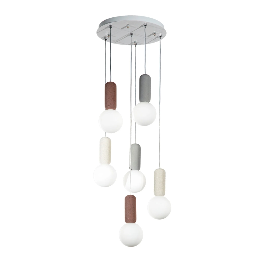 Ondaluce - ROCK Cable-Hung Pendant Light 6xG9/7W/230V Ø 35 cm concrete/brown/grey/white