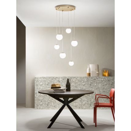 Ondaluce - SANTOS LED Cable-Suspended Chandelier LED/48W/230V, dia. 45 cm, Gold/White