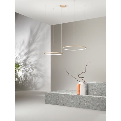 Ondaluce - SOEL dimmable LED cable-hung pendant, LED 28W/230V + LED 38W, Ø 80/60 cm, gold